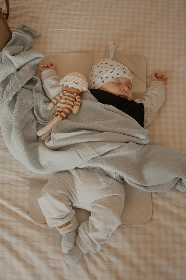 Vegan Leather Baby Changing Mat — Black & Cream | 16" x 30"