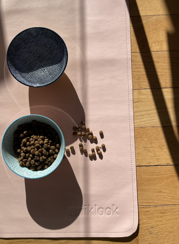 Waterproof Vegan Leather Pet Food Mat — Pink | 30 x 16 in