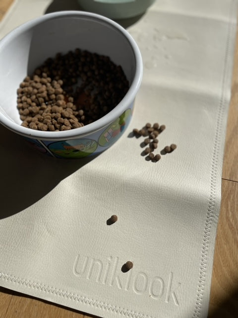 Double-Sided Vegan Leather Pet Food Mat — Cream & Terra | 30 x 16 in