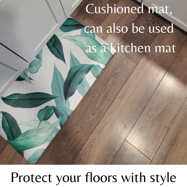 Waterproof Vegan Leather Pet Feeding Mat — Leaf Print | 28 x 16.5 in