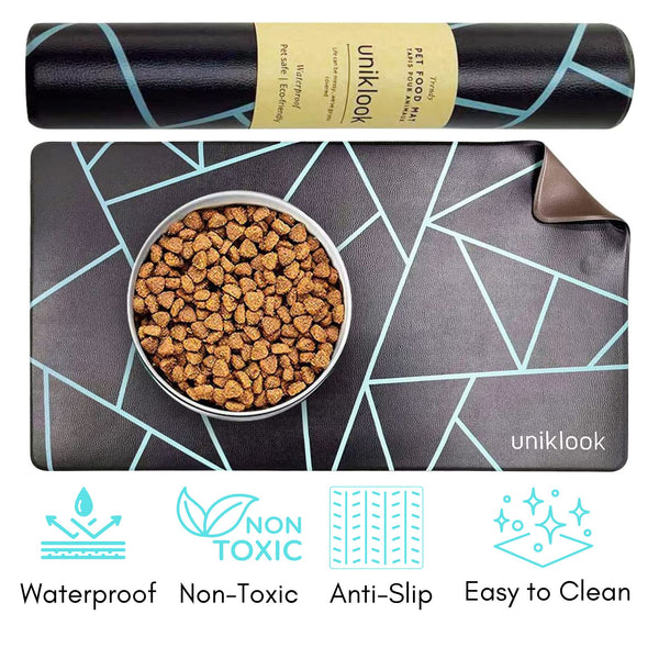 Waterproof Vegan Leather Pet Feeding Mat — Avant-Garde Teal | 28 x 16.5 in