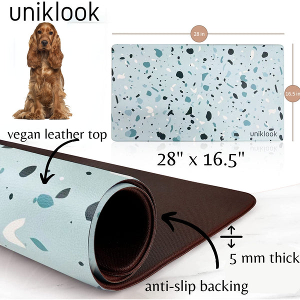 Waterproof Pet Feeding Mat — Blue Terrazzo Vegan Leather | 28 x 16.5 in