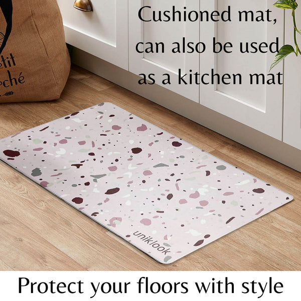 Waterproof Pet Feeding Mat — Pink Terrazzo Vegan Leather | 28 x 16.5 in