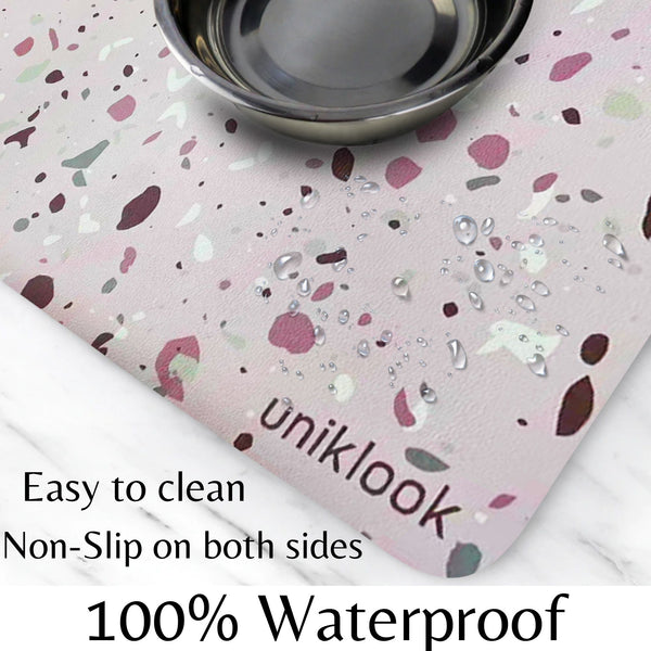 Waterproof Pet Feeding Mat — Pink Terrazzo Vegan Leather | 28 x 16.5 in