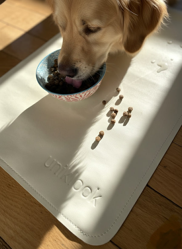 Waterproof Pet Food Mat — Cream | 30 x 16 in
