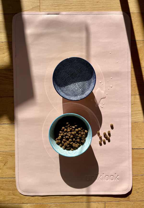 Waterproof Vegan Leather Pet Food Mat — Pink | 30 x 16 in