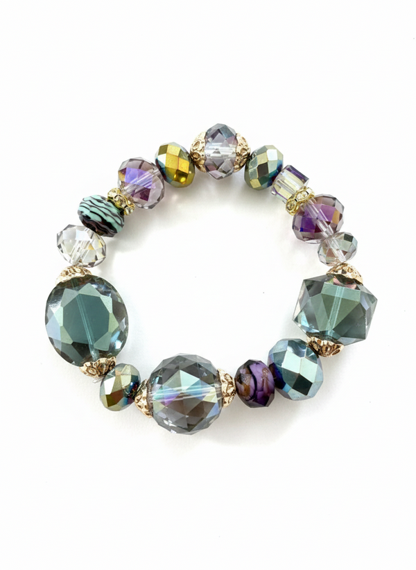 Iridescent Glass Bead Chunky Stretch Bracelet