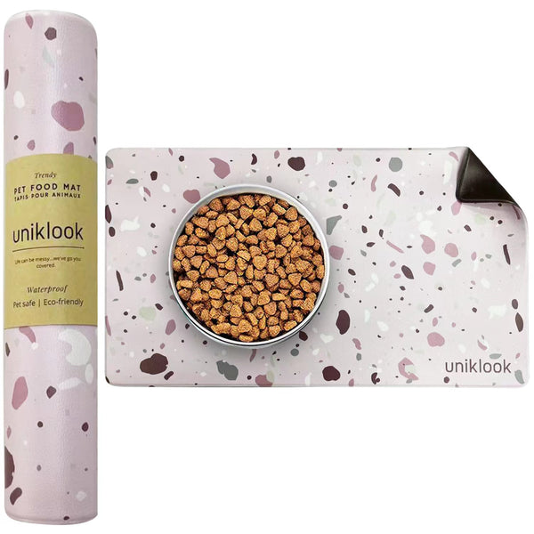 Waterproof Pet Feeding Mat — Pink Terrazzo Vegan Leather | 28 x 16.5 in