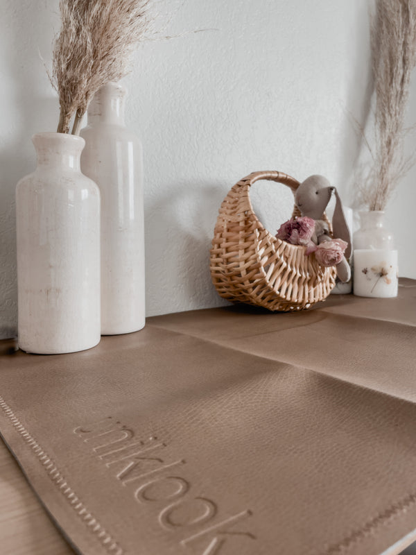Vegan Leather Baby Changing Mat — Tan & Grey | 16" x 30"
