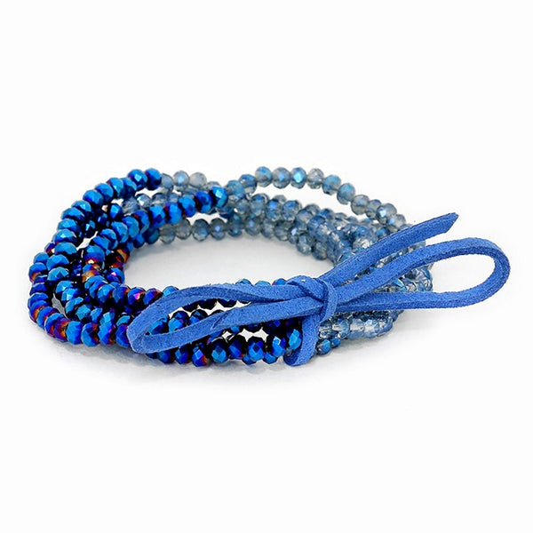 Blue Iridescent Glass Bead 5-Row Stretch Bracelet
