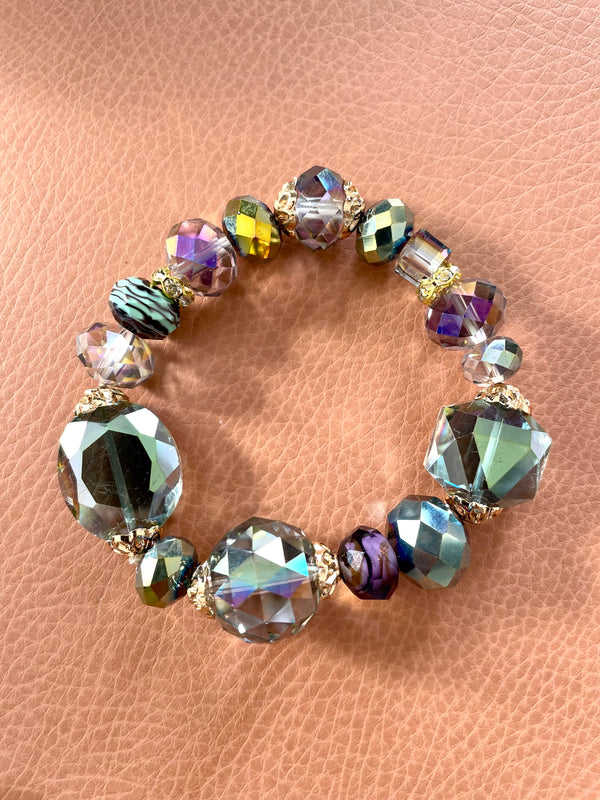 Iridescent Glass Bead Chunky Stretch Bracelet