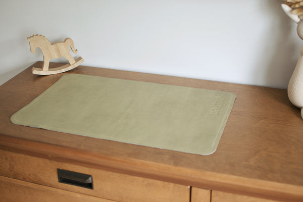 Vegan Leather Baby Changing Mat — Green & Tan | 14" x 22"
