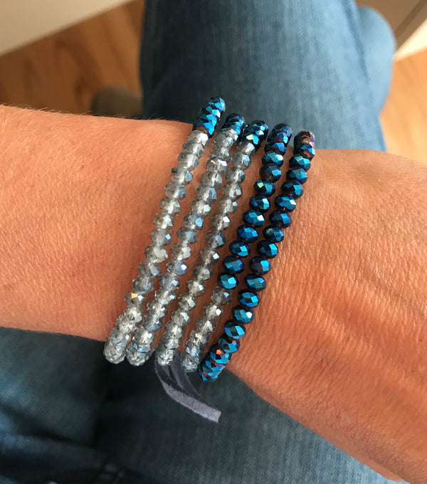 Blue Iridescent Glass Bead 5-Row Stretch Bracelet