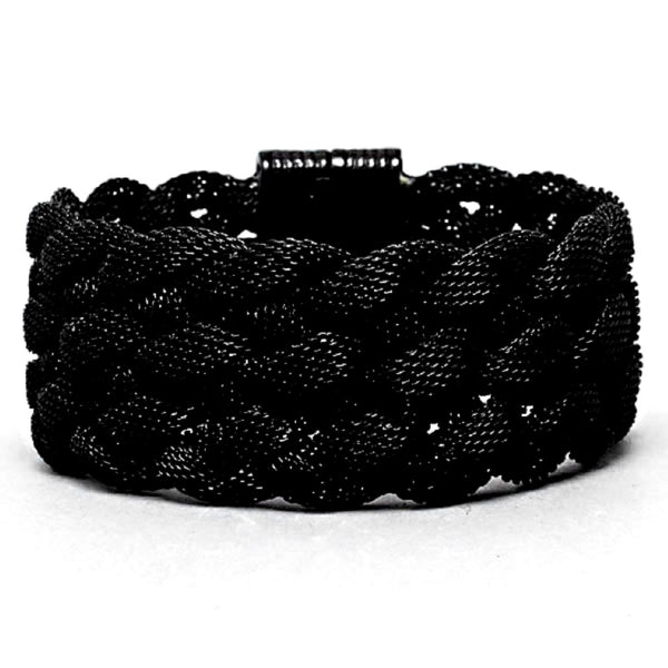 A black bracelet with a magnetic closure, featuring a braided design.