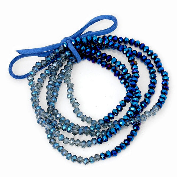 Blue Iridescent Glass Bead 5-Row Stretch Bracelet