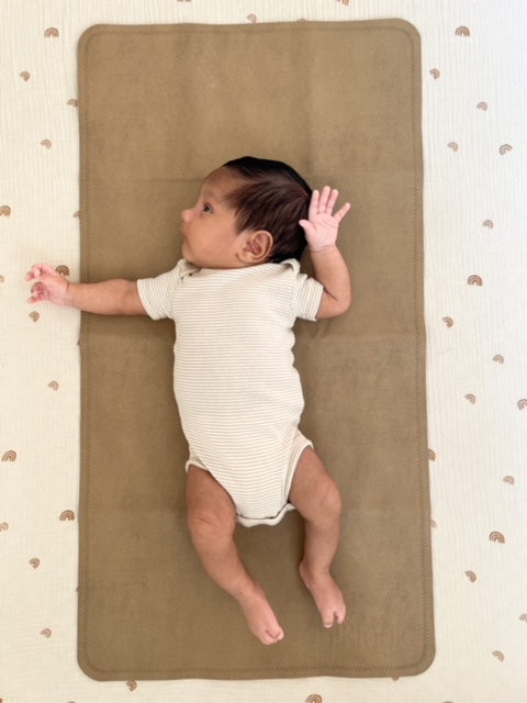 Vegan Leather Baby Changing Mat — Green & Tan | 14" x 22"