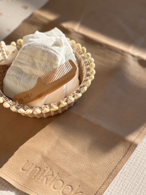 Vegan Leather Baby Changing Mat — Tan & Grey | 16" x 30"