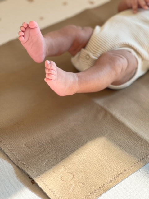 Vegan Leather Baby Changing Mat — Tan & Grey | 16" x 30"