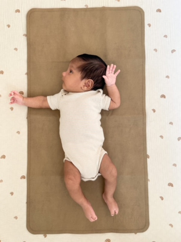 Vegan Leather Baby Changing Mat — Tan & Grey | 16" x 30"