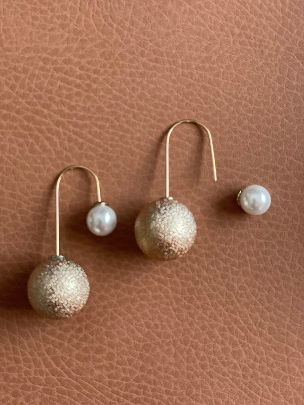 Gold Hoop Earrings with Faux Pearl Drop — 1.375 Inch