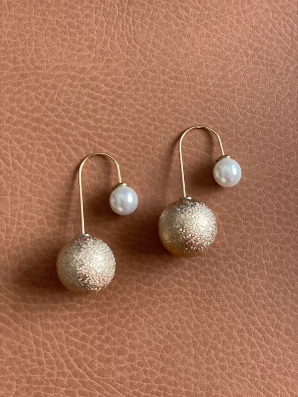 Gold Hoop Earrings with Faux Pearl Drop — 1.375 Inch