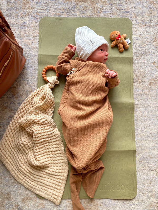 Vegan Leather Baby Changing Mat — Green & Tan | 16" x 30"